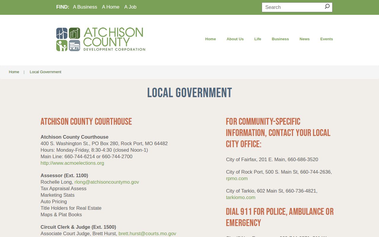 Atchison County local government directory with sheriff and jail contact details