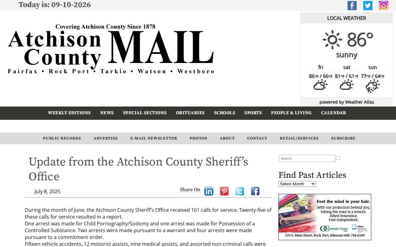Farmer Publishing Atchison County sheriff activity update