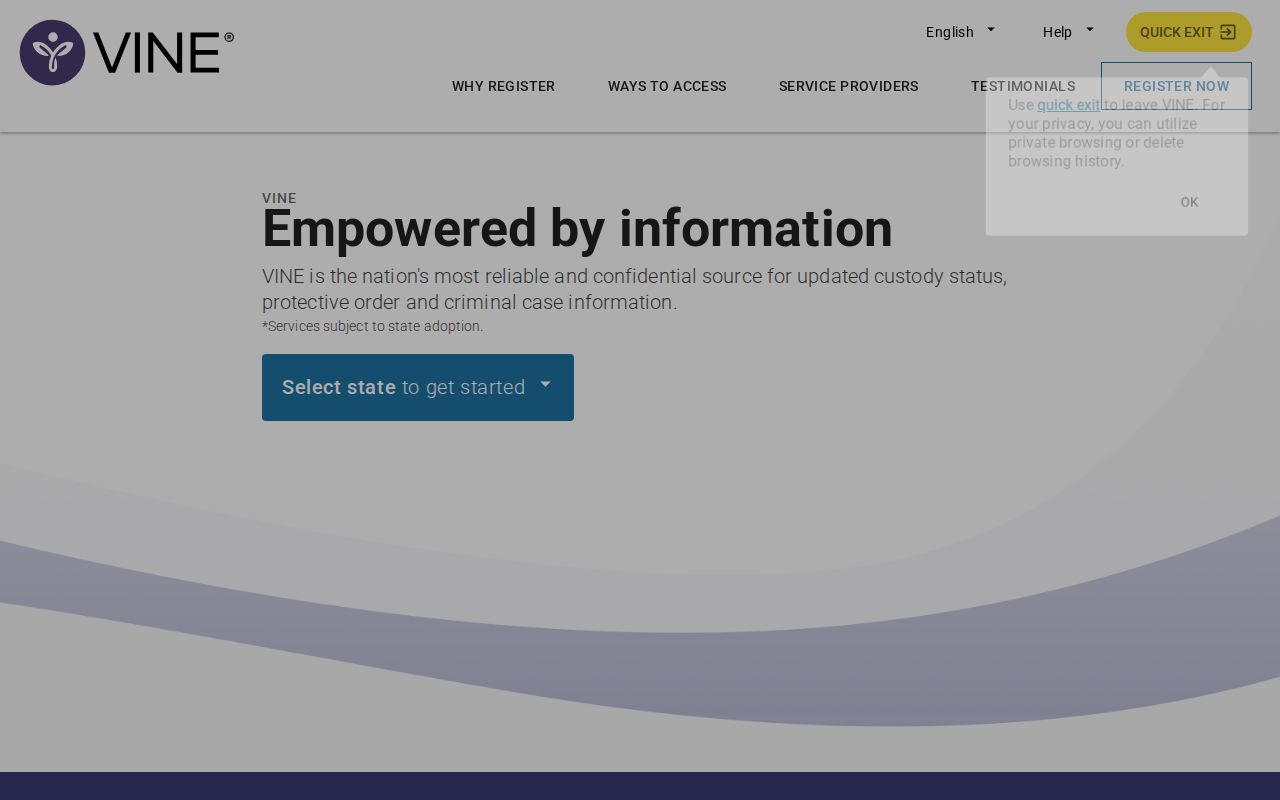 Historical VINELink site information screen with unverified Atchison identifier